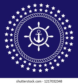 anchor inside the rudder emblem, label, badge. vintage stamp.package label. vector illustration.Anchor and wheel  icon