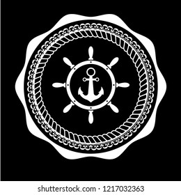 anchor inside the rudder emblem, label, badge. vintage stamp.package label. vector illustration.Anchor and wheel  icon