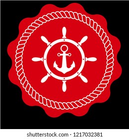 anchor inside the rudder emblem, label, badge. vintage stamp.package label. vector illustration.Anchor and wheel  icon