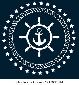 anchor inside the rudder emblem, label, badge. vintage stamp.package label. vector illustration.Anchor and wheel  icon
