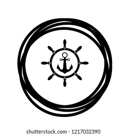 anchor inside the rudder emblem, label, badge. vintage stamp.package label. vector illustration.Anchor and wheel  icon
