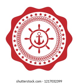 anchor inside the rudder emblem, label, badge. vintage stamp.package label. vector illustration.Anchor and wheel  icon
