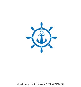 anchor inside the rudder emblem, label, badge. vintage stamp.package label. vector illustration.Anchor and wheel  icon