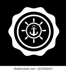 anchor inside the rudder emblem, label, badge. vintage stamp.package label. vector illustration.Anchor and wheel  icon