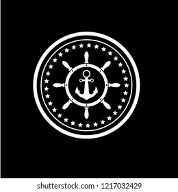 anchor inside the rudder emblem, label, badge. vintage stamp.package label. vector illustration.Anchor and wheel  icon