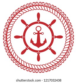 anchor inside the rudder emblem, label, badge. vintage stamp.package label. vector illustration.Anchor and wheel  icon