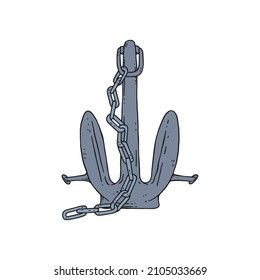 anchor with iron chain. Vector doodle sketch outline isolated illustration.