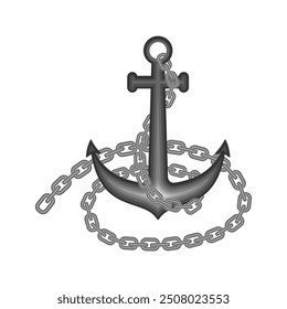 anchor with iron chain wrapped around. vector illustration isolated on white background.