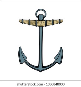 Anchor isolated on white background. Vector vintage color engraving illustration. Hand drawn in a graphic style