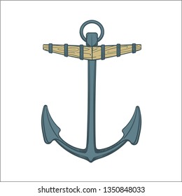 Anchor isolated on white background. Vector vintage color engraving illustration. Hand drawn in a graphic style