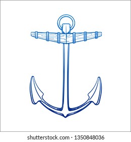 Anchor isolated on white background. Vector vintage color engraving illustration. Hand drawn in a graphic style