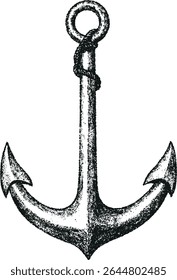 Anchor isolated on white background. Stpple Effect. 