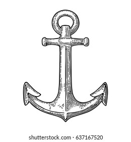 Anchor isolated on white background. Vector vintage black engraving illustration for tattoo, web and label. Hand drawn in a graphic style.