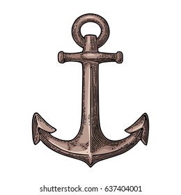 Anchor isolated on white background. Vector vintage color engraving illustration for tattoo, web and label. Hand drawn in a graphic style.