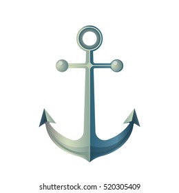 Anchor isolated on white. Made of metal device, used to connect vessel to bed of body of water to prevent craft from drifting due to wind or current. Marine anchor sign symbol in flat style. Vector