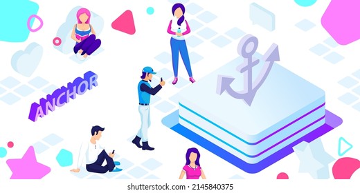 Anchor isometric design icon. Vector web illustration. 3d colorful concept