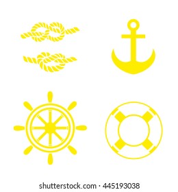 Anchor, knot, steering wheel, lifebuoy, set of icons on the marine theme. Vector illustration.