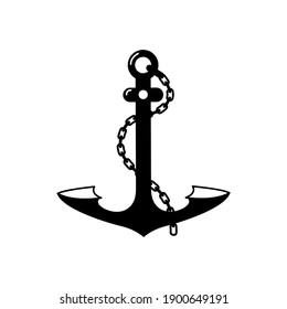 The Anchor Is Large, Metal With A Chain. Black On White. Vector, Isolated.