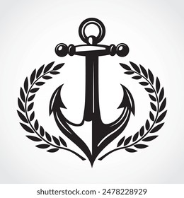 anchor with laurel wreath outline logo design