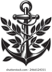 anchor with leaves vector illustration