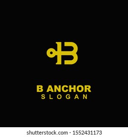 anchor with letter b gold modern logo icon design vector illustration