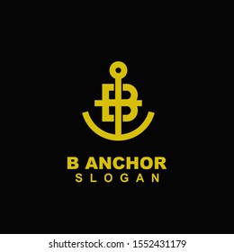 anchor with letter b gold modern logo icon design vector illustration