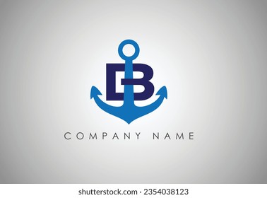 Anchor  Letter B logo icon design template. Business symbol or sign. Line anchor shield luxury logotype. Logo of yacht club, maritime. Vector illustration.