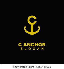 anchor with letter c gold modern logo icon design vector illustration