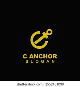 anchor with letter c gold modern logo icon design vector illustration