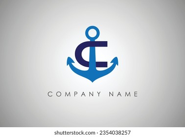 Anker Letter C Logo Symbol-Design-Vorlage. Firmenzeichen oder Firmenzeichen. Luxuslogotype des Ankerbodens. Logo des Yachtclubs, maritim. Vektorgrafik.