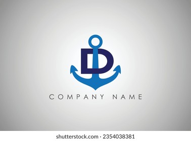 Anchor  Letter D logo icon design template. Business symbol or sign. Line anchor shield luxury logotype. Logo of yacht club, maritime. Vector illustration.