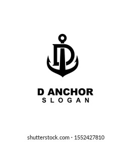 anchor with letter d simple modern logo icon design vector illustration