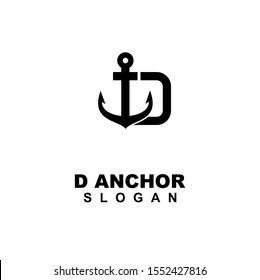 anchor with letter d simple modern logo icon design vector illustration