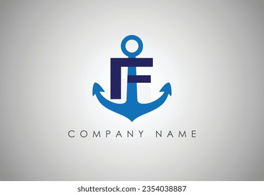 Anchor  Letter F logo icon design template. Business symbol or sign. Line anchor shield luxury logotype. Logo of yacht club, maritime. Vector illustration.