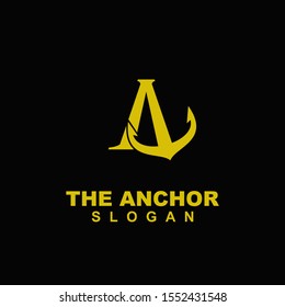 anchor with letter a gold modern logo icon design vector illustration