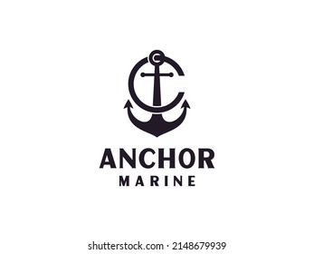 Anchor Letter A initial alphabet navy ship marine boat logo black vintage retro design. Usable for Business and Branding Logos. Flat Vector Logo Design Template