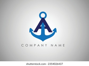 Anchor  Letter A logo icon design template. Business symbol or sign. Line anchor shield luxury logotype. Logo of yacht club, maritime. Vector illustration.