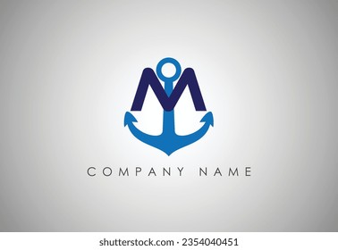 Anchor  Letter M logo icon design template. Business symbol or sign. Line anchor shield luxury logotype. Logo of yacht club, maritime. Vector illustration.