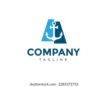 anchor letter a symbol blue logo design vector for brand business company