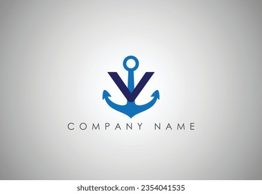 Anchor  Letter V logo icon design template. Business symbol or sign. Line anchor shield luxury logotype. Logo of yacht club, maritime. Vector illustration.