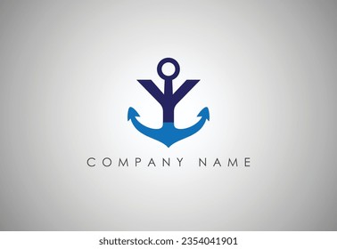 Anchor  Letter Y logo icon design template. Business symbol or sign. Line anchor shield luxury logotype. Logo of yacht club, maritime. Vector illustration.