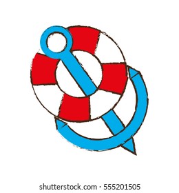 anchor life buoy boat travel color sketch vector illustration eps 10