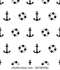 Anchor and Life buoy seamless vector pattern