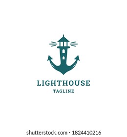 Anchor lighthouse logo. Flat style logo vector.