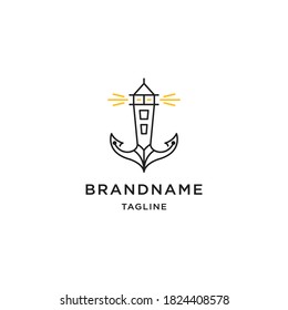 Anchor lighthouse logo. Line art style logo vector.