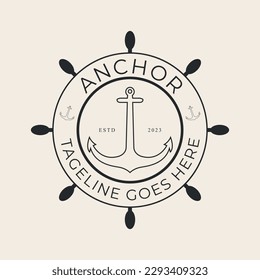 anchor line art logo design vector illustration