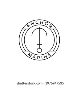 anchor line art logo marine badge vector design