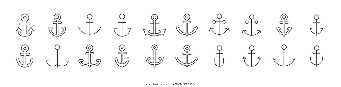 Anchor Line Icon Collection. Editable Stroke. Perfect for Infographics, Articles, Books, Flyers, Banners