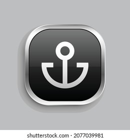 anchor line icon design. Glossy Button style rounded rectangle isolated on gray background. Vector illustration