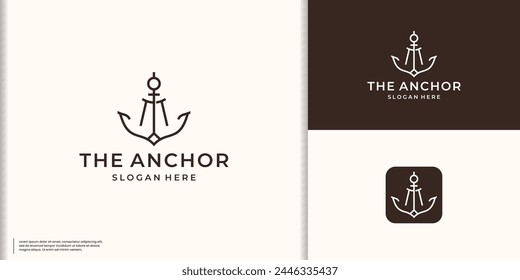 Anchor line icon. Marine logo. Nautical emblem. Maritime symbol. Sailor sign. Vector illustration.